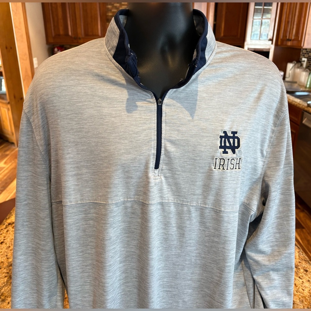 Notre Dame Irish men’s Quarter-Zip Pullover. Sharp grey & blue w/logo.‎